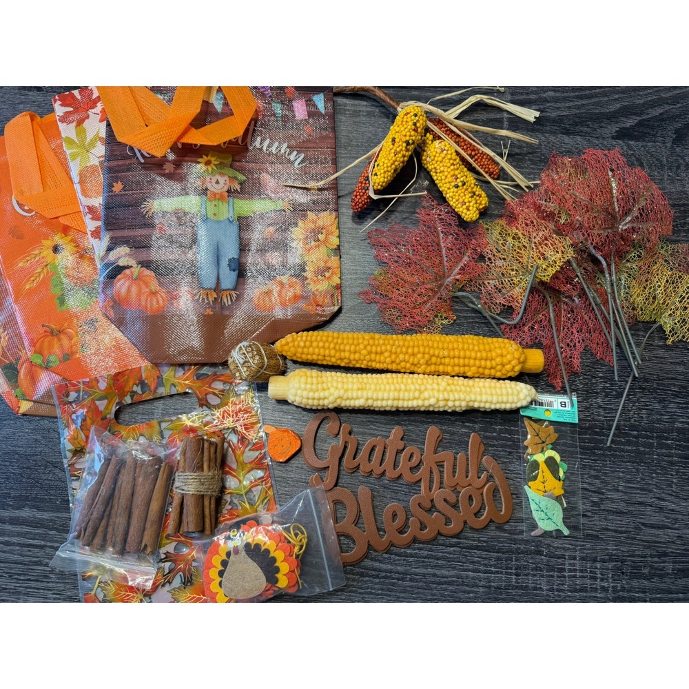 Fall Craft Supply Lot Autumn Decor Leaves Corn Cinnamon‎ Sticks Thanksgiving